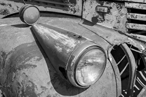 USA, Colorado. Rusty old vintage truck. Headlight detail
