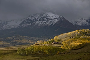 Homestead Prints: USA, Colorado, San Juan Mountains, Telluride, Wilson Mesa. Sunrise sunlight bursts