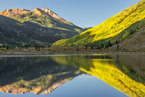 Crystal Lake Prints: USA, Colorado, San Juan Mountains. Crystal Lake reflection in autumn