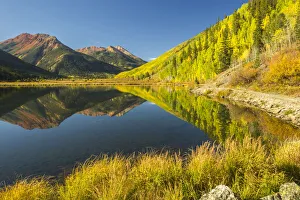 Crystal Lake Prints: USA, Colorado, San Juan Mountains. Crystal Lake reflection in autumn
