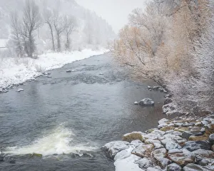 Steamboat Springs Prints: USA, Colorado, Steamboat Springs. Yampa River landscape in winter