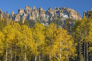 Images Dated 30th June 2020: USA, Colorado, Uncompahgre National Forest, Turret Ridge above autumn colored aspen