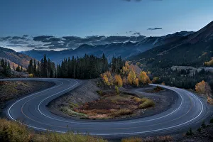 Highway Prints: USA, Colorado, Uncompahgre National Forest. Mountain landscape and highway switchback