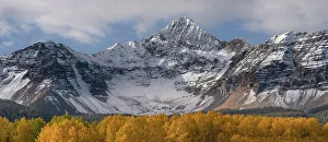 Wilson Peak Prints: USA, Colorado, Uncompahgre National Forest. Wilson Peak and aspen forest in autumn