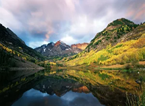 Aspen Prints: USA, Colorado, White River Wilderness, Maroon Lake, View of autumn aspens