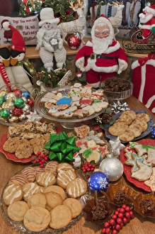 Festive Prints: USA, Colorado, Woodland Park. Display of festive cookies during the Christmas season