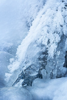Frozen Prints: USA, Colorado, Woodland Park. Ice and frost formation on small waterfall. Credit as