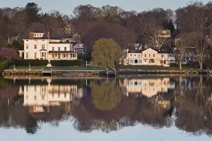 Connecticut Prints: USA, Connecticut, Essex, town harbor at dawn