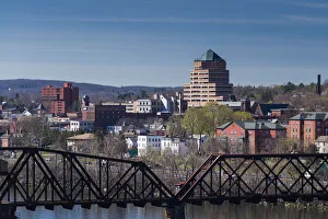 Connecticut Prints: USA, Connecticut, Middletown, elevated town view from the Connecticut River