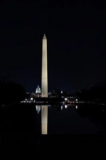 District Of Columbia Prints: USA, District of Columbia. United States Capitol and Washington Monument at Night