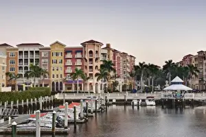 Shopping Center Prints: USA, FL, Naples, Bayfront Shopping Center & Marina on Naples Bay