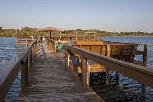 USA, Florida, Edgewater, Edgewater Landings, fishing dock
