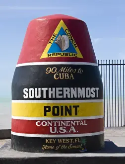 Buoy Prints: USA, Florida, Key West. Famous marker of the southernmost point in the United States