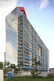 USA, Florida, Miami. The Atlantis Condominium, designed by Arquitectonica in 1982