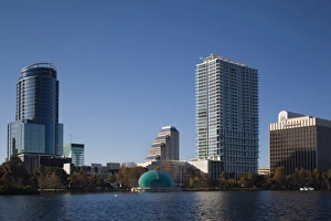Central Florida Prints: USA, Florida, Orlando, skyline from Lake Eola