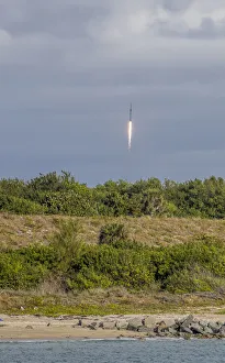 Exciting Prints: USA, Florida, Port Canaveral. A Space X rocket being launched from Cape Canaveral