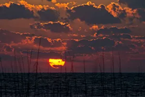 Crescent Beach Prints: USA, Florida, Sarasota, Crescent Beach, Siesta Key, Cloudy Sunset