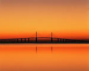 Copy Space Prints: USA, Florida, Sunshine Skyway Bridge over Tampa bay from Fort De Soto Park