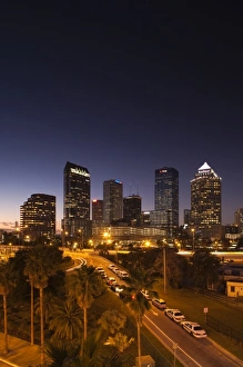 Tampa Prints: USA, Florida, Tampa, skyline from Rt. 618, evening