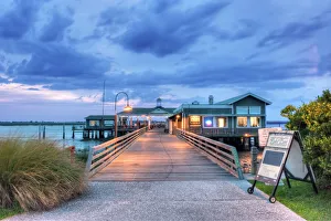 Twilight Prints: USA, GA, Jekyll Island, The Jekyll Wharf and Latitude 31 Restaurant