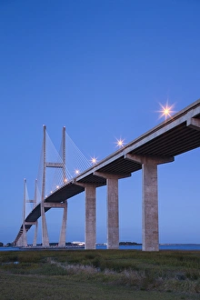 East Coast Prints: USA, Georgia, Brunswick, Sidney Lanier Bridge, across the Brunswick River, dusk