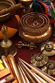 USA; Georgia; Savannah; Copper utensils used by Tibetan Monks
