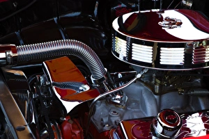 USA; Georgia; Savannah; Engine of a car in car show