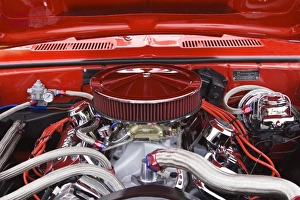 USA, Georgia, Savannah, Engine of car at car show