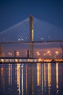 Images Dated 6th March 2008: USA; Georgia; Savannah. Savannah Harbor and Talmadge Memorial Bridge at dawn