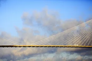 Images Dated 28th July 2021: USA, Georgia, Savannah. Talmadge Memorial Bridge with truck crossing