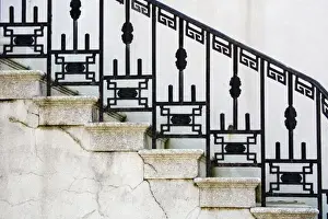 Images Dated 22nd March 2007: USA, Georgia, Savannah. Wrought iron railing on steps of government building in Savannah