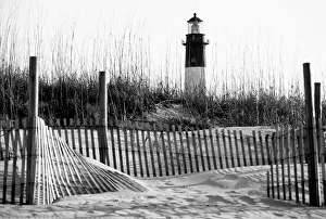 Black And White Prints: USA, Georgia, Tybee Island, Fences and lighthouse