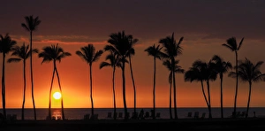 Hawaii Prints: USA, Hawaii, Big Island. Sun setting on Anaehoomalu Bay