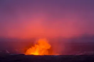 Glow Prints: USA, Hawaii. Halemaumau Crater in Kilauea Caldera at night