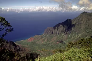 USA, Hawaii, Kauai. Land view of Na Pali cliffs
