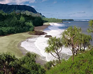 Shoreline Prints: USA, Hawaii, Kauai, Lumahai Beach. Lumahai Beach is one of the many secluded beaches