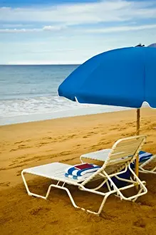 Lounge Prints: USA, Hawaii, Maui. Beach umbrellas and chairs wait for vacationers
