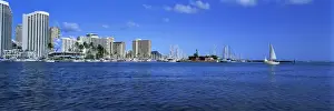 Images Dated 3rd June 2008: USA, Hawaii, Oahu, Honolulu. Waikikis shoreline is punctuated by bright buildings