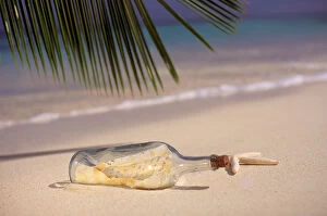 Images Dated 16th March 2007: USA, Hawaiian Islands. Message in a bottle on the sands of a tropical beach