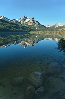 Images Dated 6th July 2011: USA, ID, Sawtooth Mts. NRA, Mt. McGowan Reflected in Stanley Lake
