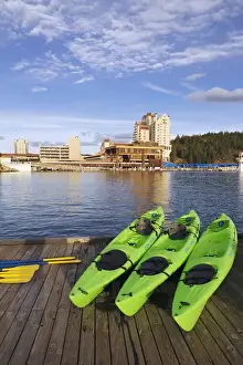 Paddle Prints: USA, Idaho, Coeur d Alene. Kayaks await the guests at the Coeur d Alene Resort