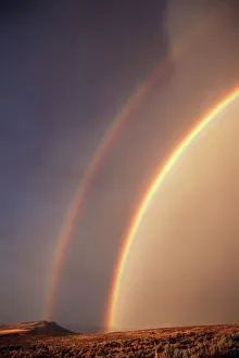 Rainbow Prints: USA, Idaho, Double rainbow over landscape