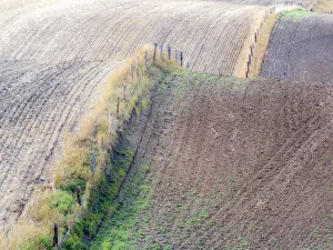 Rolling Hill Prints: USA, Idaho, fence line and rolling hills near Cottonwood Highway 95