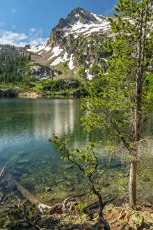 Alpine Lake Prints: USA, Idaho, Sawtooth Wilderness. Mountain reflects in Alpine Lake