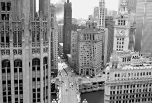 Images Dated 15th October 2004: USA, IL, Chicago, Loop from Hotel Inter-Continental. Tribune Tower and Wrigley Building