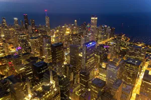 Overview Prints: USA, Illinois, Chicago. Downtown overview at twilight. (Editorial Use Only)