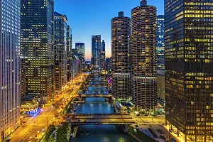 Lighting Prints: USA, Illinois, Chicago. Downtown at twilight. (Editorial Use Only)