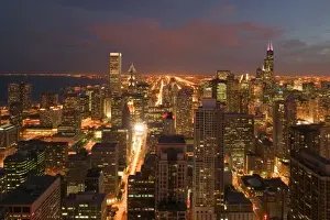 USA, Illinois, Chicago: Evening View of The Loop from the Park Hyatt Hotel