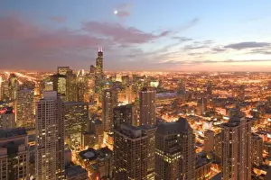 Building Structure Prints: USA, Illinois, Chicago: Evening View of The Loop from the Park Hyatt Hotel