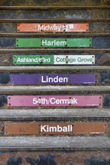 Midway Prints: Usa, Illinois, Chicago, The Loop, stairs up to the entrance of the El (elevated train